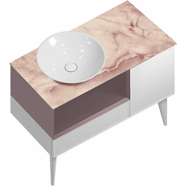 Kerama Marazzi CO.97/MAL Тумба CONO 97 см, ящик, дверца и откр полка с LED, белый мат+мальва