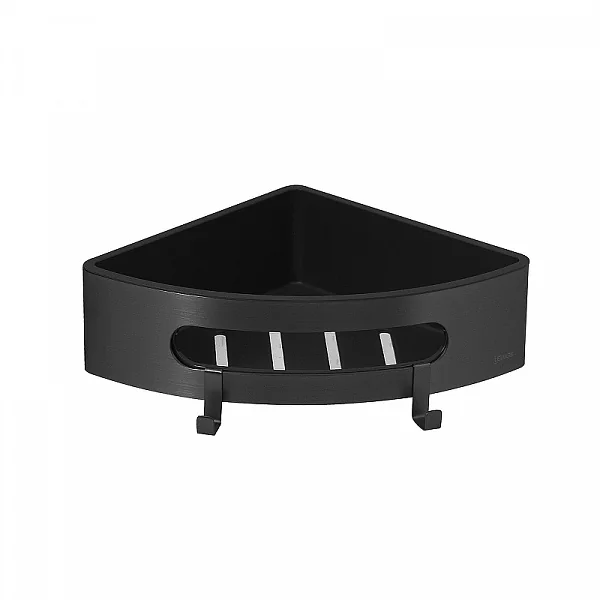 Полка для душа угловая Lemark SHELF LINE из нерж. стали с крючками, черный/ вставка-пластик черный