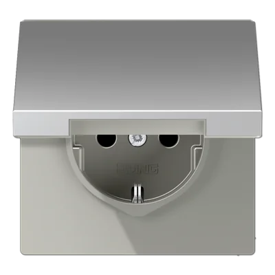 Штепсельная розетка SCHUKO 16A 250V~ с защитой от детей и откидной крышкой; алюминий