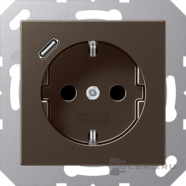 Розетка SCHUKO® с USB-зарядным устройством, тип С; термопласт; мокка JUNG