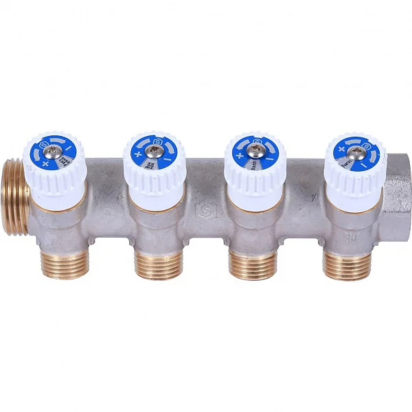 Коллектор распределительный 3/4", 4 отвода 1/2" плоское уплотнение упак 1/10 STOUT