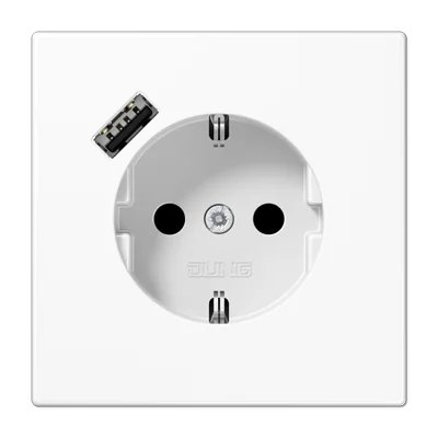 Розетка SCHUKO® с USB-зарядным устройством, тип A; термопласт; белый JUNG