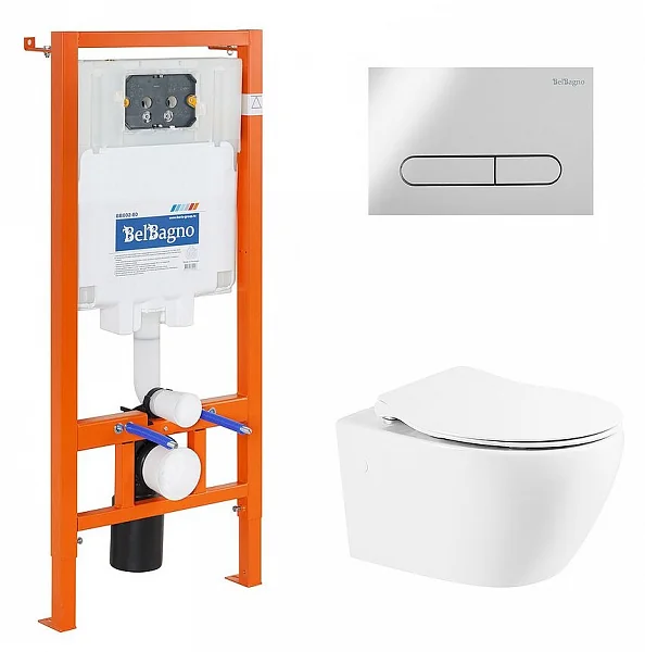 Комплект 4 в 1 Унитаз подвесной BelBagno PROSPERO BB507B с сиденьем BB2020SC + Система инсталляции д