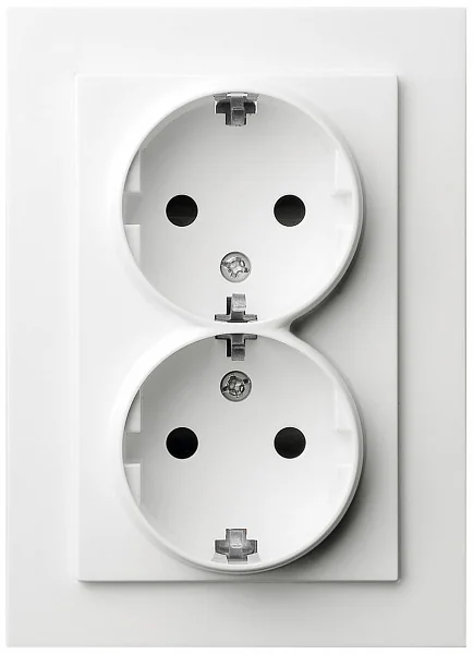 Розетка SCHUKO© двойная с защитными шторками 16A 250V~ 2P+T, цвет белый глянцевый JASMART