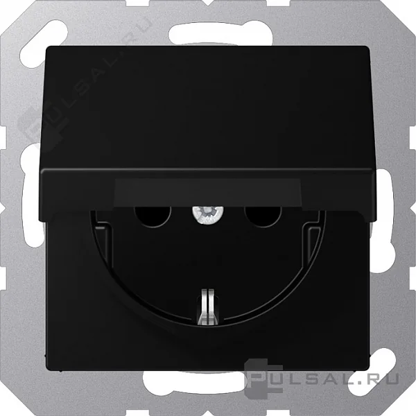 Розетка SCHUKO®, с защитой от детей, с крышкой; термопласт; черный матовый JUNG