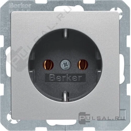 Berker Штепсельная розетка SCHUKO, Q.1/Q.3, цвет: алюминиевый, с эффектом бархата