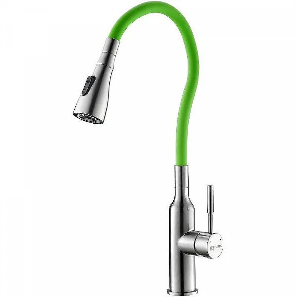Смеситель Lemark Expert LM5082S-Green для кухни с гибким цветным изливом.