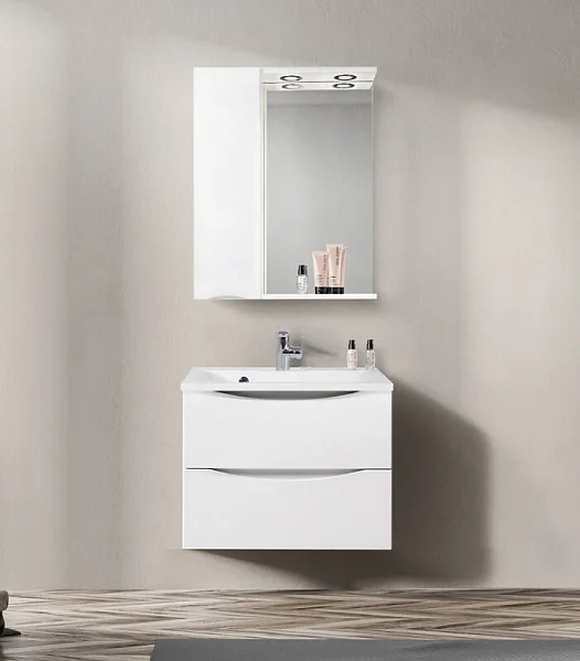 MARINO Шкаф зеркальный подвесной с одной расп. дверцей с доводчиками, LED 2x4 W, левост., Bianco Luc