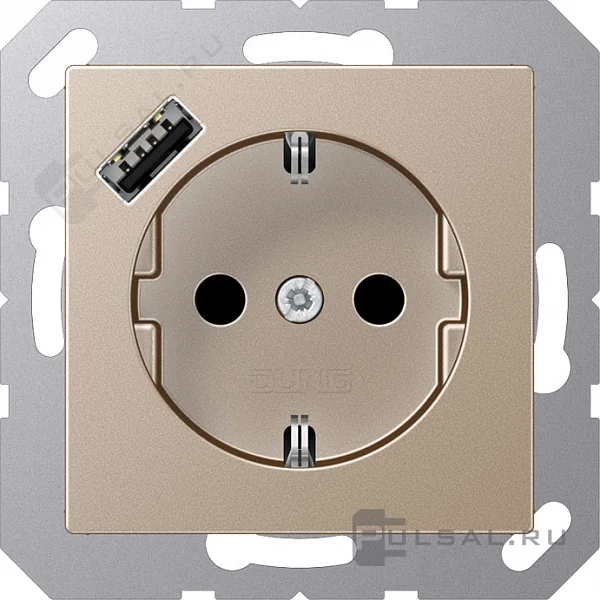 Розетка SCHUKO® с USB-зарядным устройством, тип А; термопласт; шампань JUNG