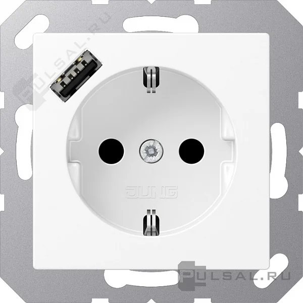 Розетка SCHUKO® с USB-зарядным устройством, тип А; термопласт; белый матовый JUNG