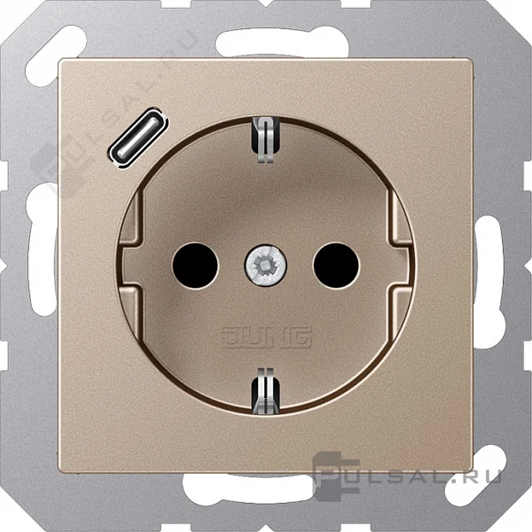 Розетка SCHUKO® с USB-зарядным устройством, тип С; термопласт; шампань JUNG
