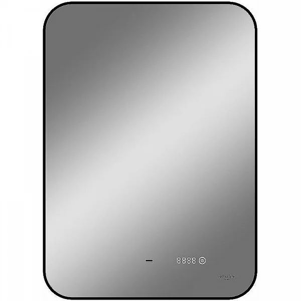 Зеркало Reflection Black View с фоновой подсветкой, бесконт сенс, диммером, часами, черное 500х700