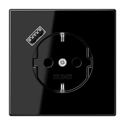 Розетка SCHUKO® с USB-зарядным устройством, тип A; термопласт; черный JUNG