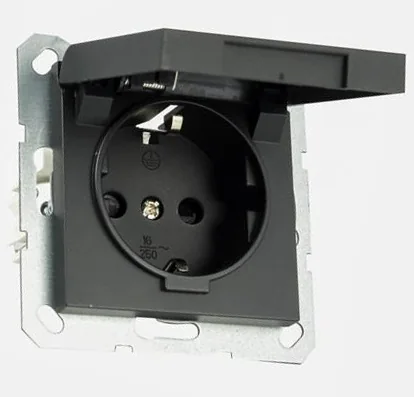 Розетка SCHUKO© с крышкой и защитными шторками 16A 250V~ 2P+T, цвет Антрацит JASMART