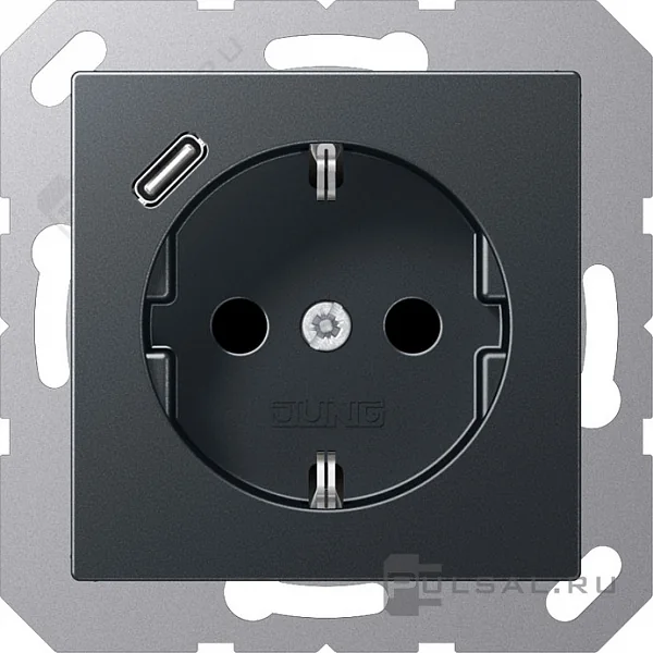 Розетка SCHUKO® с USB-зарядным устройством, тип С; термопласт; матовый антрацит JUNG
