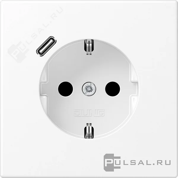 Розетка SCHUKO® с USB-зарядным устройством, тип С; термопласт; белый матовый JUNG