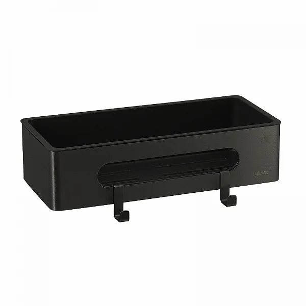 Полка для душа прямая Lemark SHELF LINE из нерж. стали с крючками, черный/ вставка-пластик черный