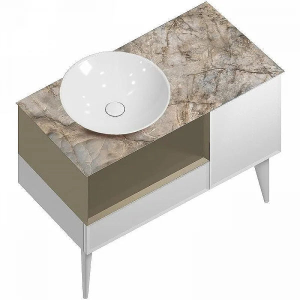 Kerama Marazzi CO.97/LIM Тумба CONO 97 см, ящик, дверца и откр полка с LED, белый мат+лимо