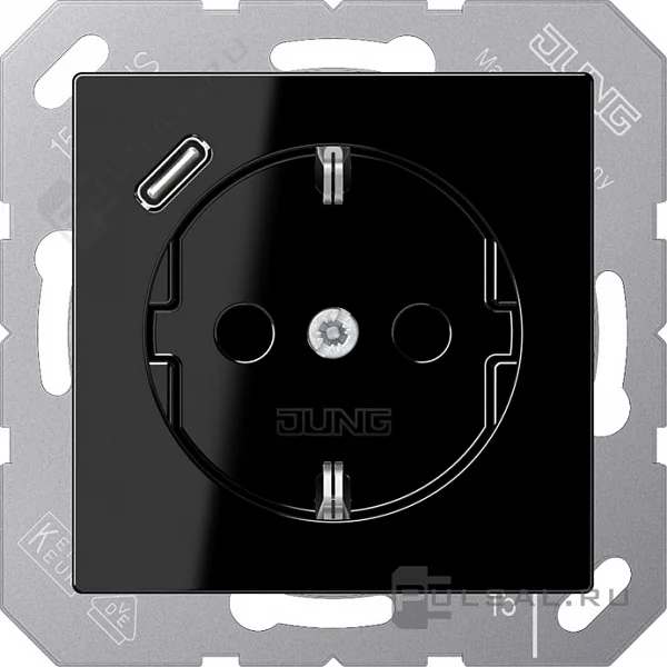 Розетка SCHUKO® с USB-зарядным устройством, тип С; термопласт; черный JUNG