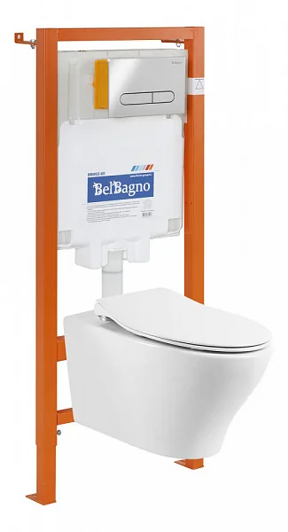 ACQUA Комплект 4 в 1 Унитаз подвесной BB340CHR + Система инсталляции для унитазов BelBagno