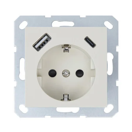 Розетка SCHUKO© с USB A+C с защитными шторками 16A 250V~ 2P+T USB 25W, цвет слоновая кость