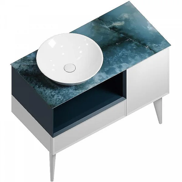 Kerama Marazzi CO.97/GEN Тумба CONO 97 см, ящик, дверца и откр полка с LED, белый мат+дженциана