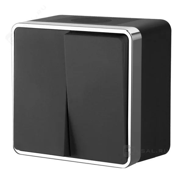 W5020235/ Выключатель двухклавишный влагозащищенный Gallant (черный/хром)