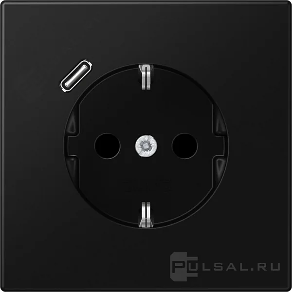 Розетка SCHUKO® с USB-зарядным устройством, тип С; термопласт; черный матовый JUNG