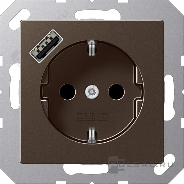 Розетка SCHUKO® с USB-зарядным устройством, тип А; термопласт; мокка JUNG