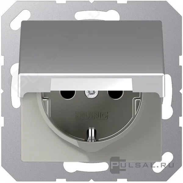 Штепсельная розетка SCHUKO 16A 250V~ с защитой от детей; с крышкой; термопласт; алюминий