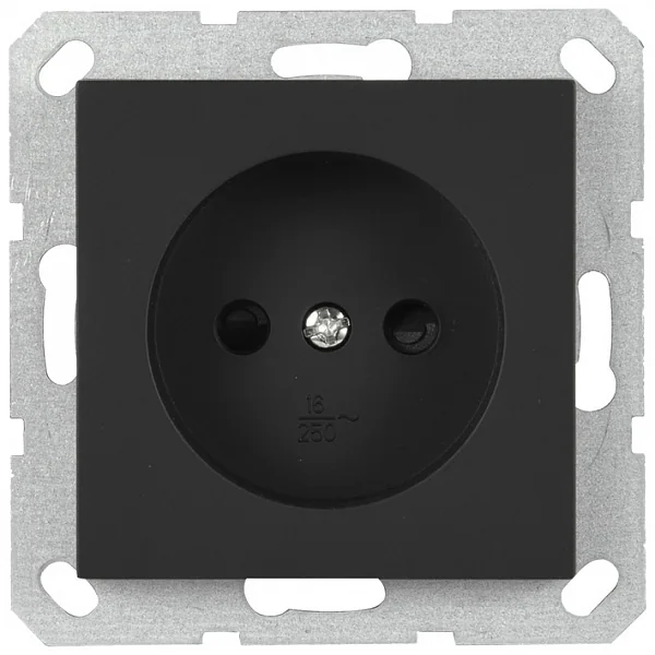 Розетка без заземления с защитными шторками 16A 250V~ 2P, цвет черный матовый (soft touch) JASMART