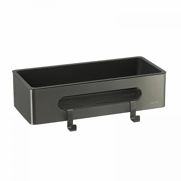 Полка для душа прямая Lemark SHELF LINE из нерж. стали с крючками, графит/вставка-пластик графит