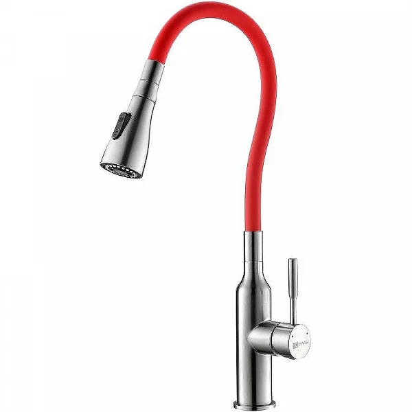Смеситель Lemark Expert LM5082S-Red для кухни с гибким цветным изливом.