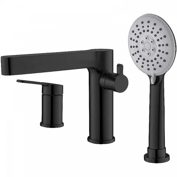 DELTA Смеситель на борт ванны с ручным выдвижным душем, чёрный матовый, DEL-BVD3-NERO