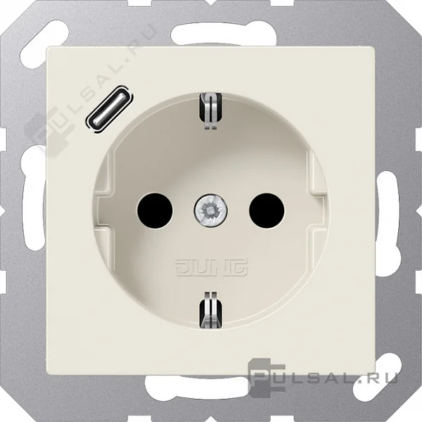 Розетка SCHUKO® с USB-зарядным устройством, тип С; термопласт; слоновая кость JUNG