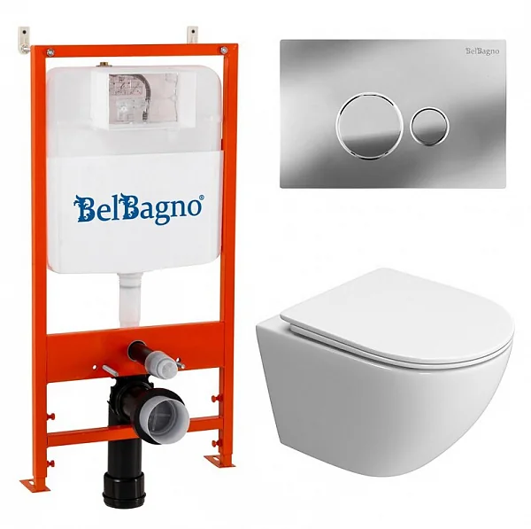 Комплект 3 в 1 Унитаз подвесной с сиденьем BelBagno UNO-TOR BB5177CH-TOR/SC + Система инсталляции 2
