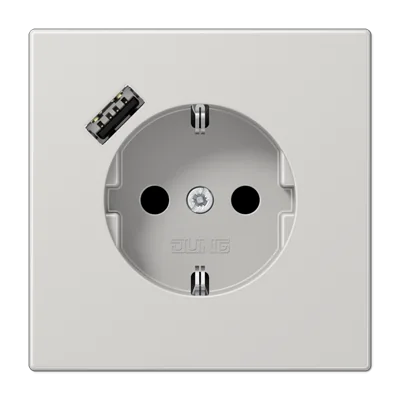 Розетка SCHUKO® с USB-зарядным устройством, тип A; термопласт; светло-серый JUNG