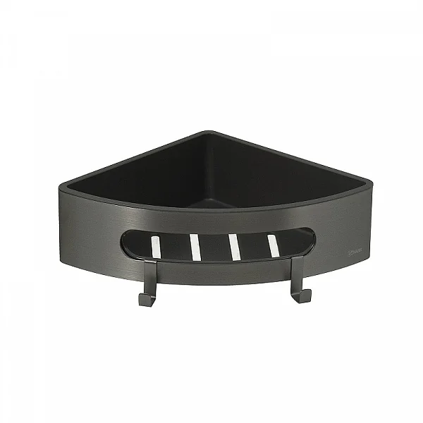 Полка для душа угловая Lemark SHELF LINE из нерж. стали с крючками, графит/вставка-пластик графит