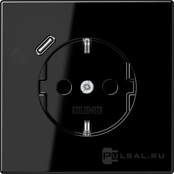Розетка SCHUKO® с USB-зарядным устройством, тип С; термопласт; черный JUNG
