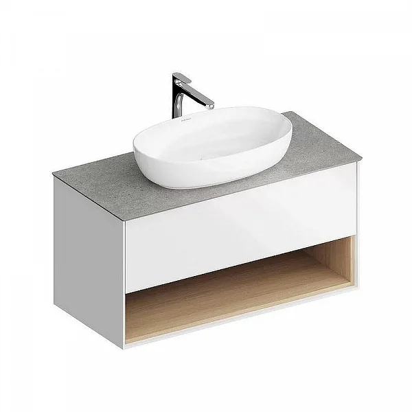 Kerama Marazzi PLB.M.100.1/WHT.V Тумба PLAZA Modern подвесная 100 1 ящик + полка, белая глянцевая