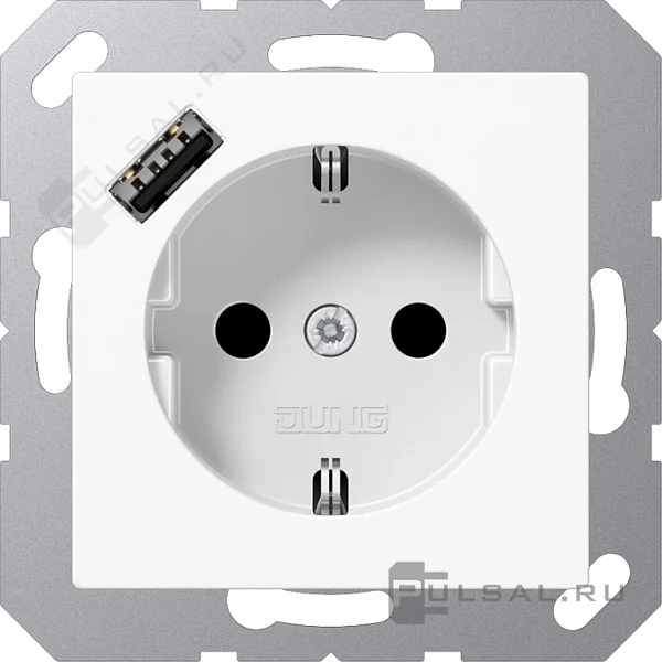 Розетка SCHUKO® с USB-зарядным устройством, тип А; термопласт; белый JUNG