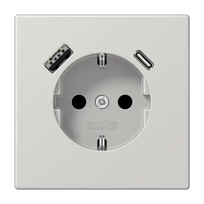 Розетка SCHUKO® с USB-зарядным устройством, тип A + тип С; термопласт; светло-серый JUNG