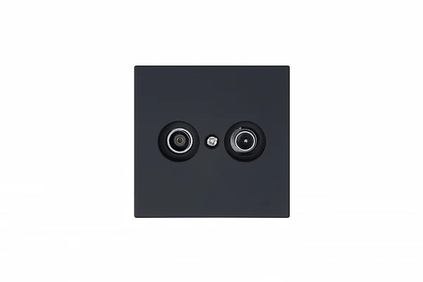Розетка TV+FM Φ9.5mm проходная с накладкой, цвет Черный матовый (soft touch)