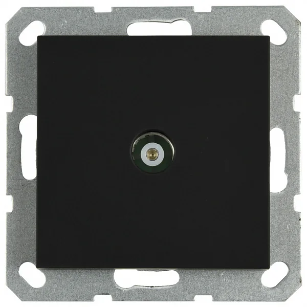 Розетка TV Φ9.5mm проходная с накладкой, цвет черный матовый (soft touch) JASMART
