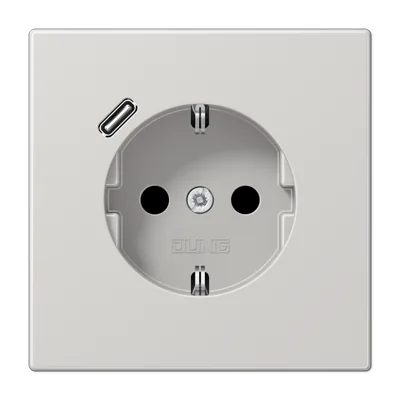 Розетка SCHUKO® с USB-зарядным устройством, тип С; термопласт; светло-серый JUNG