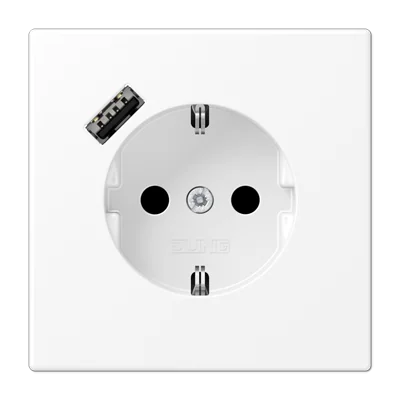 Розетка SCHUKO® с USB-зарядным устройством, тип A; термопласт; белый матовый JUNG