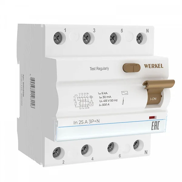 W914P256 / Устройство защитного отключения 3P+N 25 A 30 mА  АС  6 kА