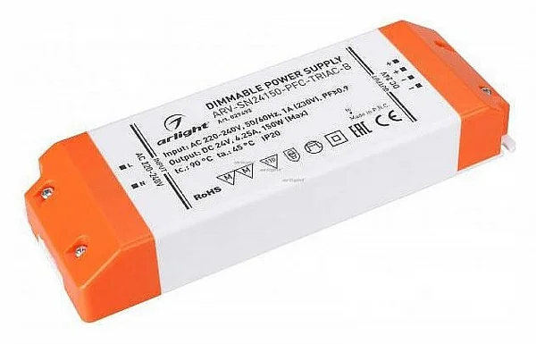 Arlight Блок питания ARV-SN24150-PFC-TRIAC-B (24V, 6.25A, 150W) (IP20 Пластик, 3 года)