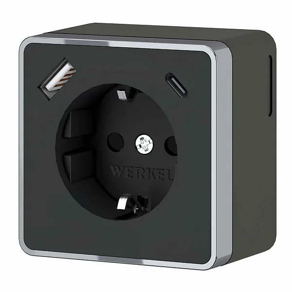 W5071735/ Розетка с заземлением, шторками и USB тип A+C Gallant (чёрный хром)