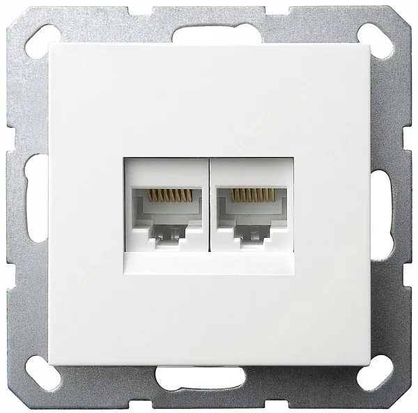 Интернет-розетка RJ45 двойная с накладкой, цвет белый глянцевый JASMART